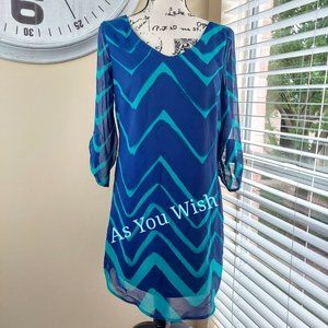 ❣️HP❣️ As You Wish halter back buckle 3/4 Sleeve A Line chevron blue dress S